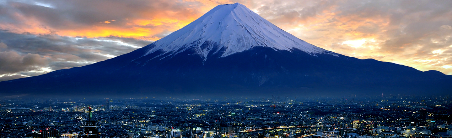 Mount Fuji overlooking Yokohama city skyline