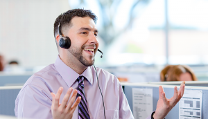 HGV call center team member talking on phone